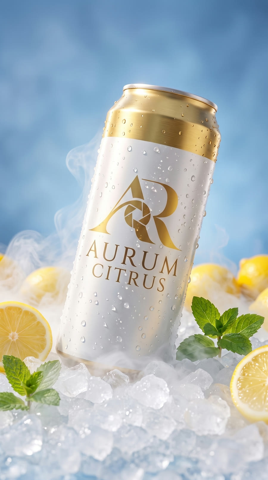 Cold mist rolls off the ice, condensation slides down the AURUM CITRUS label.